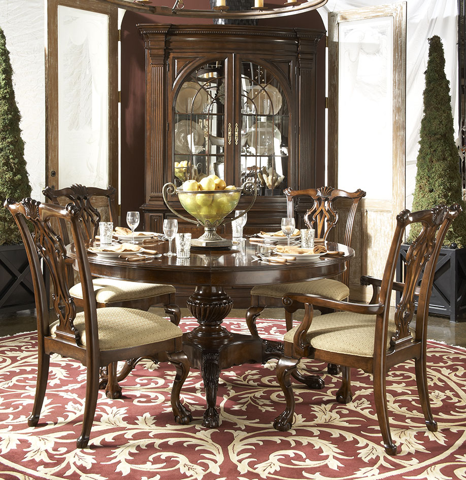 This inspiring dining set from the FFDM American Cherry Collection is a powerful anchor to the ornate carpet.