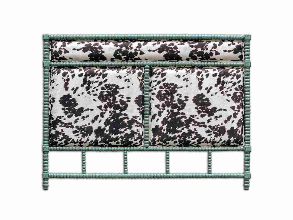 Bedroom Uttermost Chahna King Headboard 23703 has a white and dark chocolate velvet fusion that mixes well with the aqua blue frame.