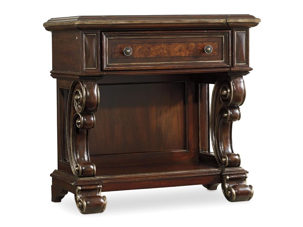 Hooker Furniture Bedroom Grand Palais One-Drawer Leg Nightstand is sure to balance an equally stunning bed.