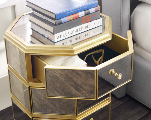  1586-90016A-GLD1 Bewitch Mirrored Octagonal Nightstand