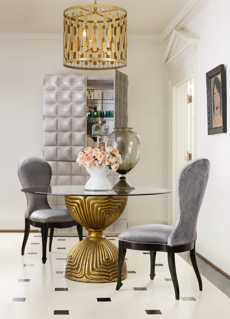 1586-75203-GLD3 Shangri-La Gilded Dining Table Base: This two-seater setup is perfect for that nook in your home. Don’t forget to decorate with vases and framed art.