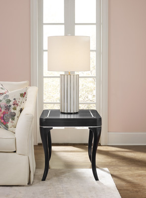 Cynthia Rowley 1586-80113-BLK1 Flirt End Table: The pastel pink walls offer this black table and floral throws a wonderful backdrop.