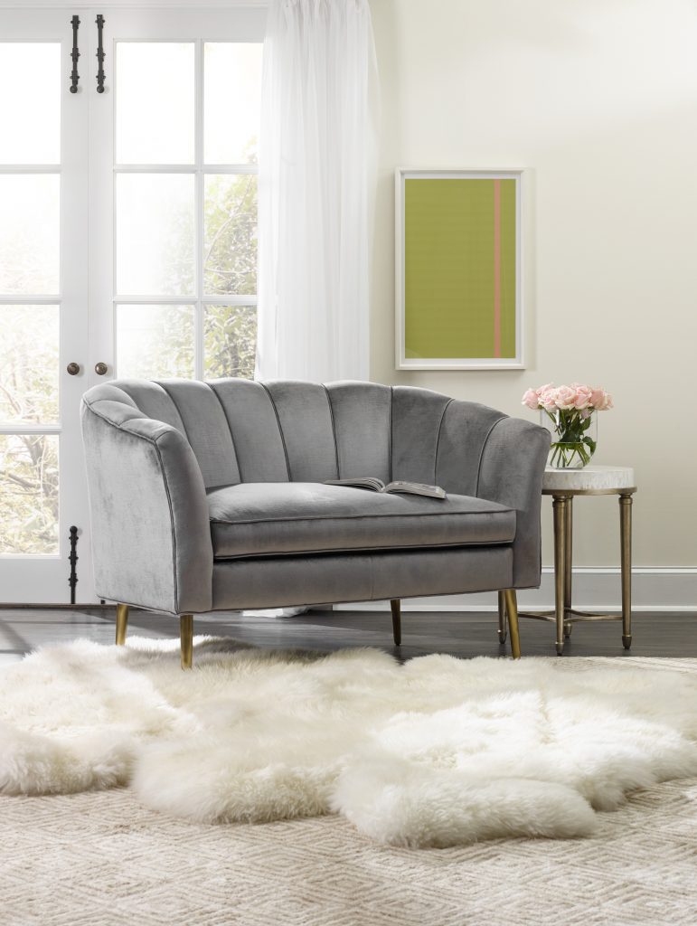 6002CR Gigi Settee 1586-80116-MULTI Aura Round Accent Table with Shell Top: The white, sheer curtains let natural light stream in, making the room appear airier and brighter. 