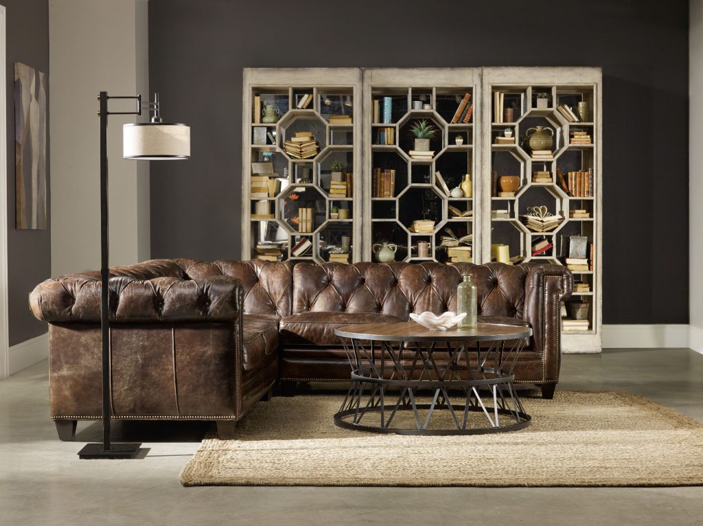 . Hooker Furniture Living Room Imperial Regal 3-Piece Stationary Sectional is the anchor to the rest of the design elements.