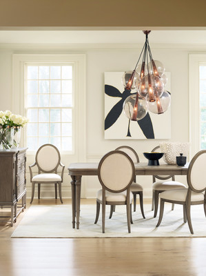 1586-75200-GRY1 Dinner at Eight Dining Table w 2-18in leaves: Notice the absence of curvy lines and complex designs in this modern dining room.