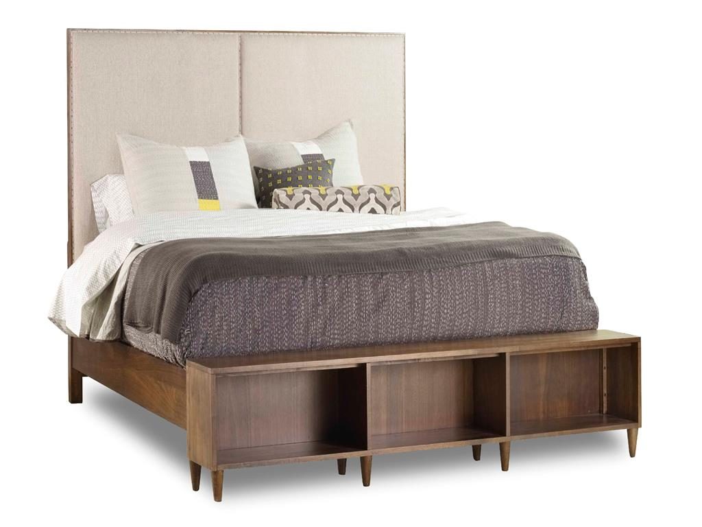 Hooker Furniture Bedroom Studio 7H Aon Queen Upholstered Bookcase Footboard Bed 5398-90150: This brilliant footboard design is not just for the bookworms but also a storage unit for kids’ toys, shoes and slippers.