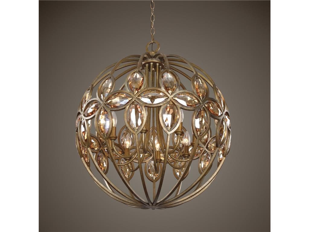 Lamps and Lighting Uttermost Ambre 8 Light Gold Sphere Chandelier 21269