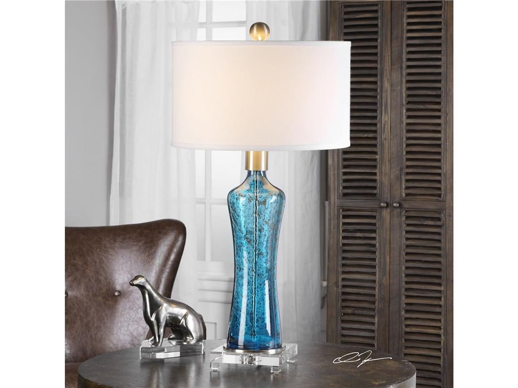 The sky blue of this Uttermost Lamps and Lighting Sekani 27207 blends beautifully with the chocolate brown background.