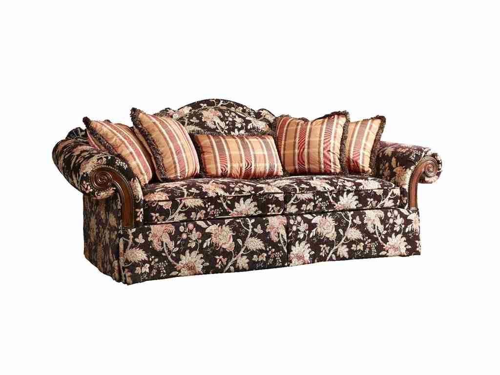 Fine Furniture Design Living Room Sofa With Wood Arm Panel 0810-01 shows how stripes and florals can actually work together.