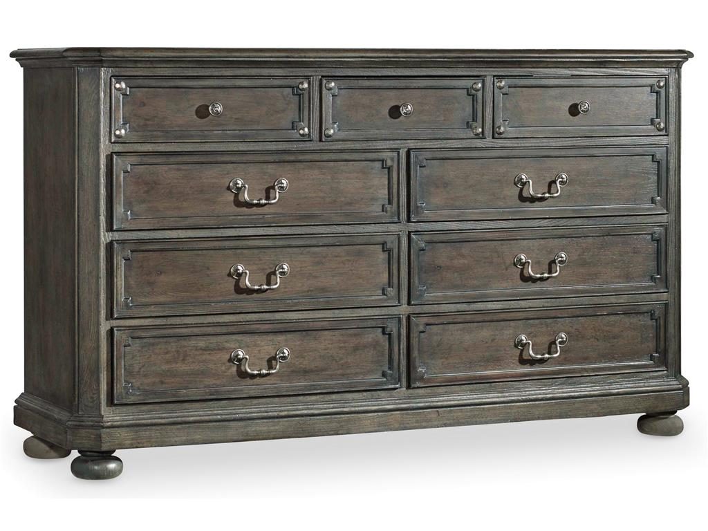 The  Hooker Furniture Bedroom Vintage West Nine-Drawer Dresser has ample drawers to hold clothes and other stuff. 