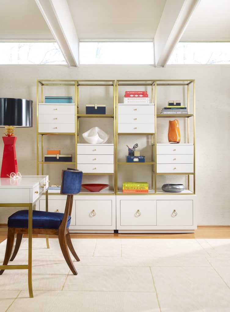 1586-10443-WH3 Swan Room Divider with File Storage is neutral-colored but the eye-popping details make it more interesting.