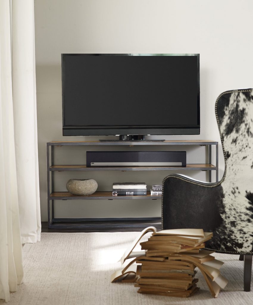 Hooker Furniture Living Room Chadwick Entertainment Console asks for low maintenance with its sleek and open-shelf concept.