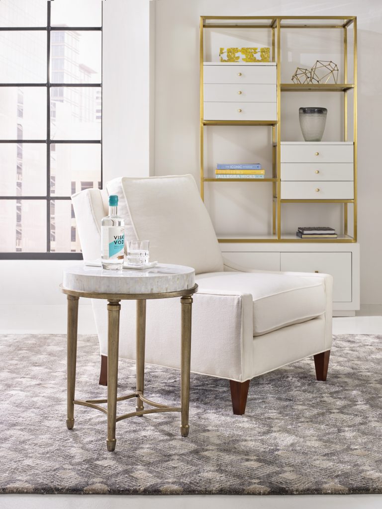 1586-80116-MULTI Aura Round Accent Table with Shell Top 1118CR Delancey Club Chair