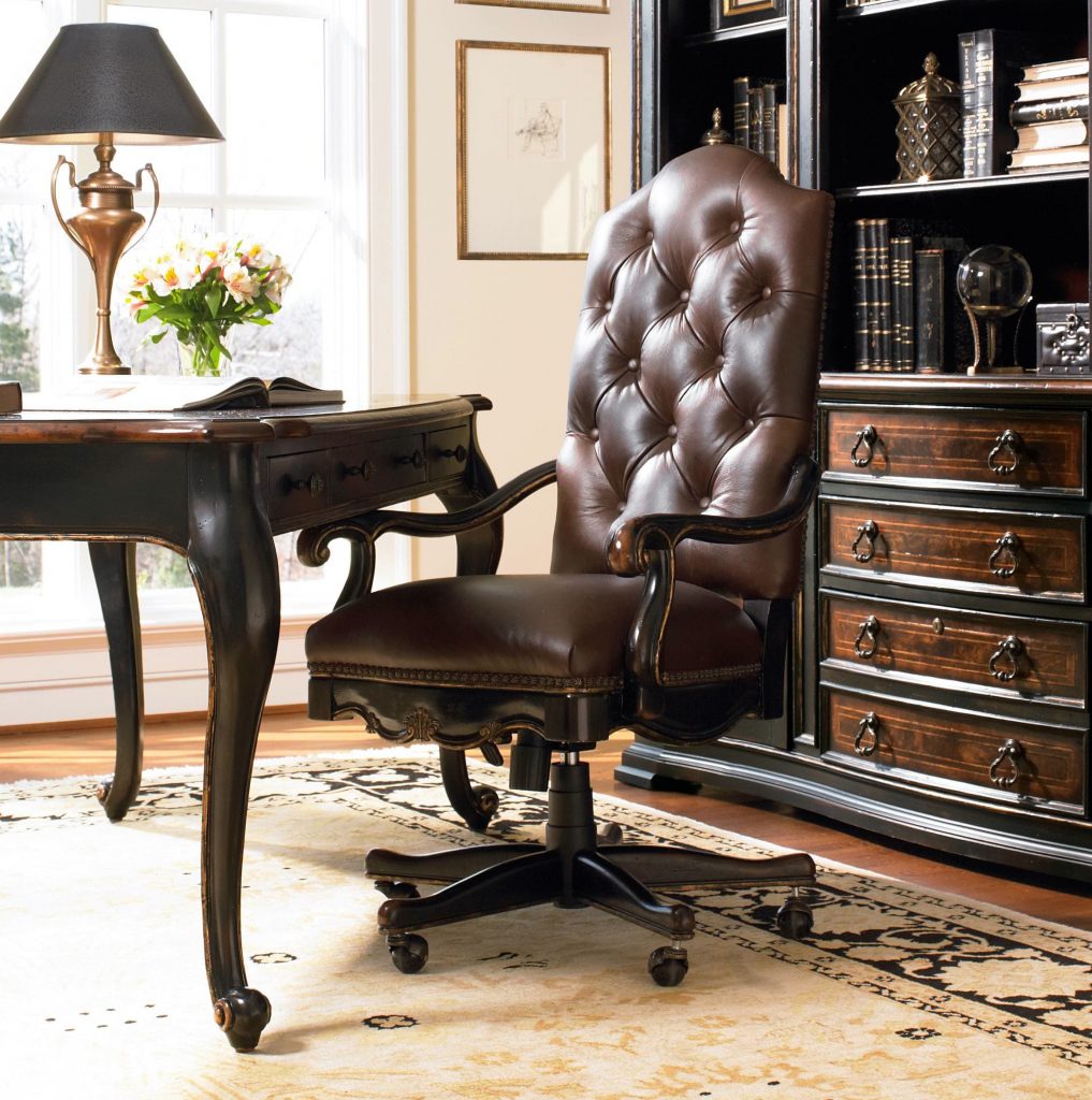 Hooker Furniture Home Office Grandover Tilt Swivel Chair fits perfectly in a traditional home office.