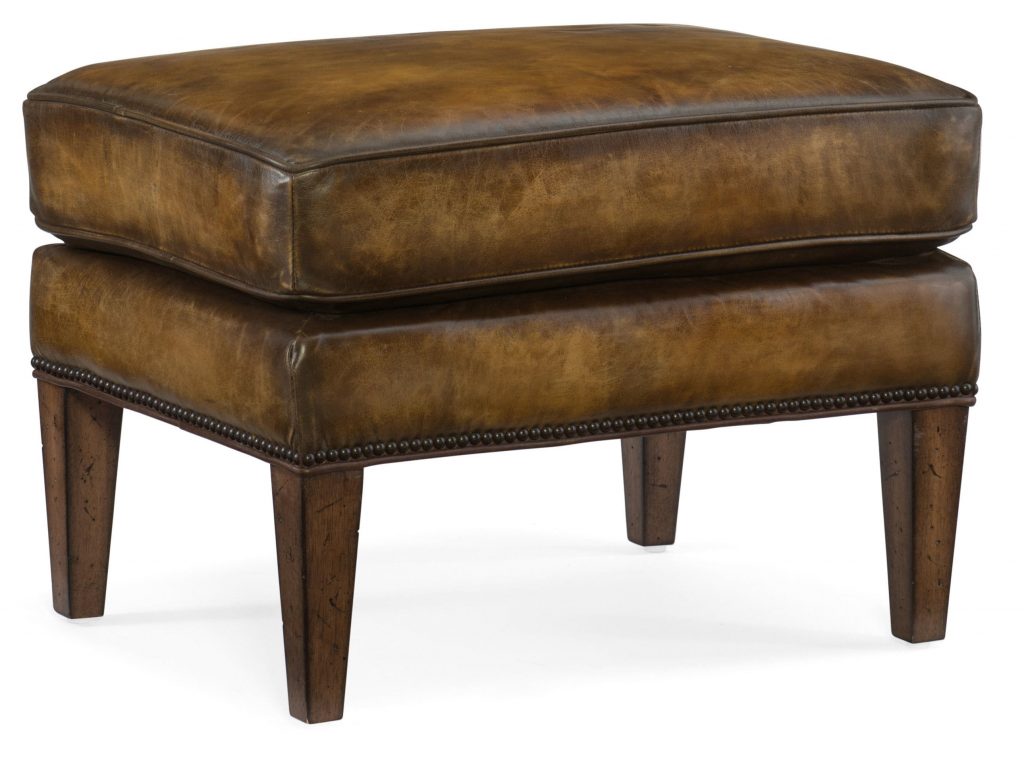 Hooker Furniture Living Room Blakeley Ottoman's leather upholstery makes it the perfect piece for your rustic home.
