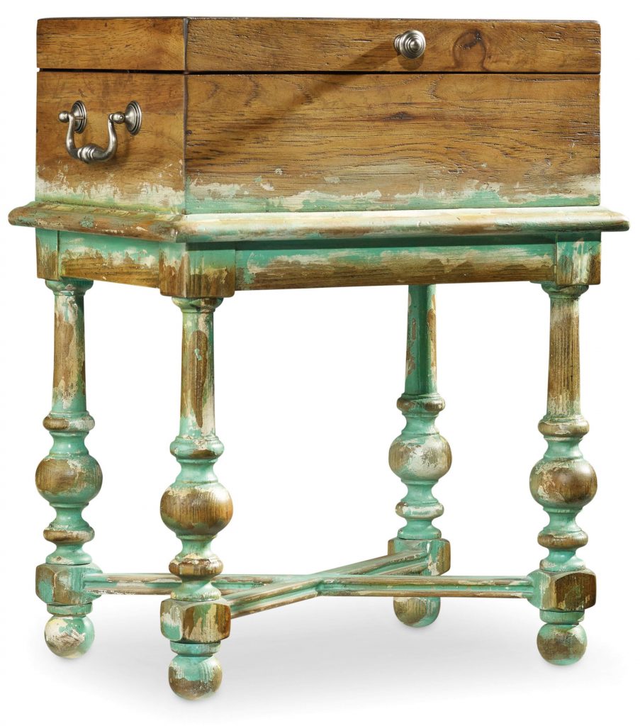 Hooker Furniture Living Room Sanctuary Box on Stand: Rustic doesn't always have to be "all brown". The distressed look, here shown, is an exceptional way to achieve the rustic look.